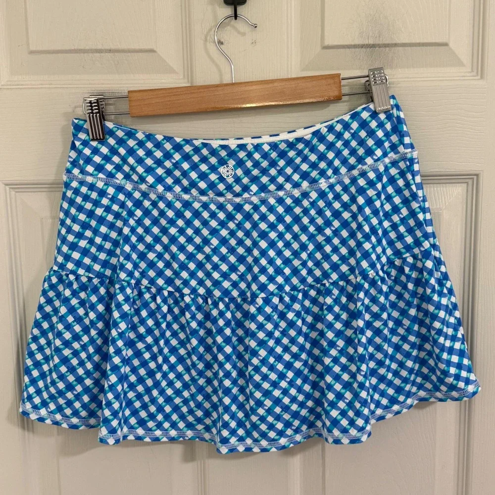 Lilly Pulitzer Blue Teal White Gingham Tiered Skort